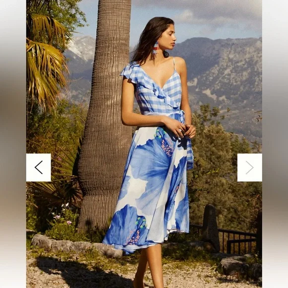 Farm Rio Seaside Wrap Around  Midi Dress in Blue Sz S - Picture 2 of 12